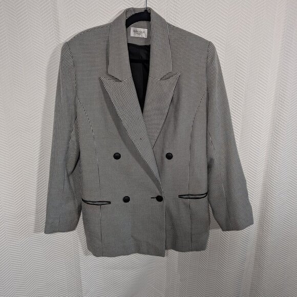 Vintage Houndstooth Blazer Black and White double-breasted Shoulder pads Size 10 - Picture 5 of 12